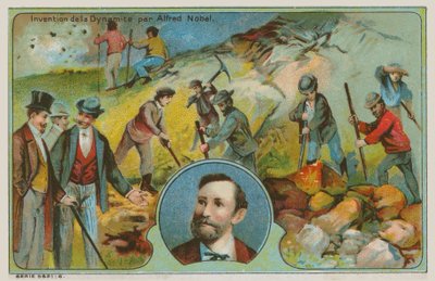 Invenção da dinamite por Alfred Nobel de French School