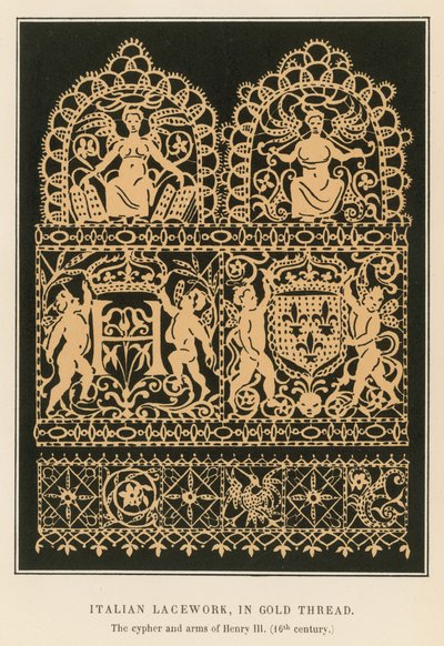 Lacework italiano, em fio de ouro de French School