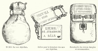 Artigos utilizados pelo serviço postal francês (gravura) de French School