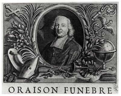 Jacques Benigne Bossuet (1627-1704), frontispício de Oraison Funebre por Bossuet de French School