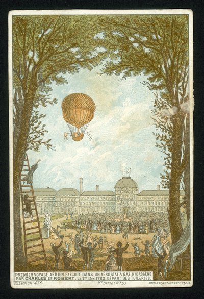 Jacques Charles e Marie-Noel Robert fazendo a primeira subida em um balão de hidrogênio, Paris, 1 de dezembro de 1783 de French School