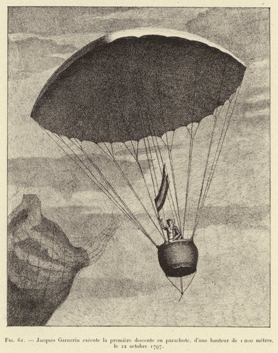 Jacques Garnerin realiza a primeira descida de pára-quedas, de uma altura de 1000 metros, 22 de outubro de 1797 de French School