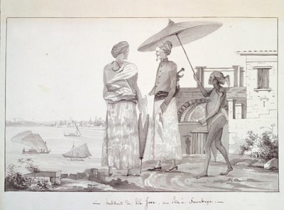 Java Island Innhabitants a caminho de Surabaya, Ilustração de Voyage à volta do mundo por Louis Isidore Duperrey, por L F Lejeune de French School
