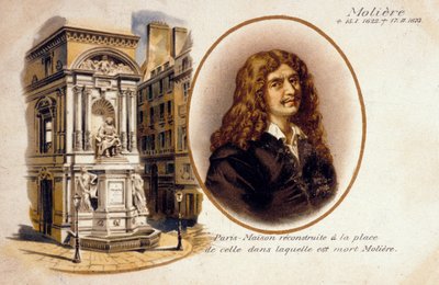 Jean-Baptiste Poquelin, também conhecido como Molière (lito colorido) de French School