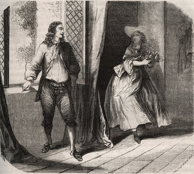 Jean Baptiste (Jean-Baptiste) Poquelin, dit Moliere (1622-1673) propôs à comediante Mademoiselle de Brie (Catherine Leclerc du Rose de French School