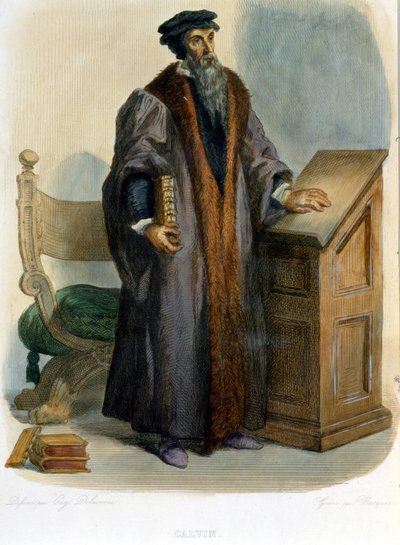 Jean Calvin (Jean Cauvin, reformador e escritor francês (1509-1564) - em "Le Plutarque francais", Ed. Mennechet de French School