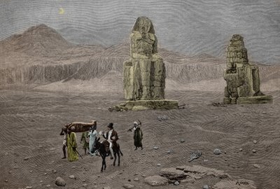 Jean Francois Champollion nos Colossos de Memnon, Egito (gravura) de French School
