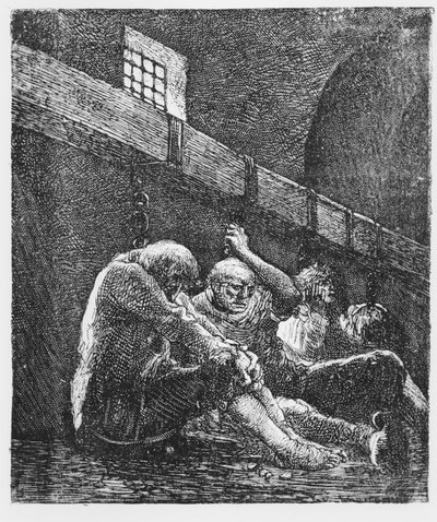 Jean Valjean na prisão, ilustração de Les Miserables, por Victor Hugo, 1865 de French School