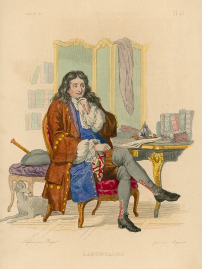 Jean de la Fontaine (gravura a cores) de French School