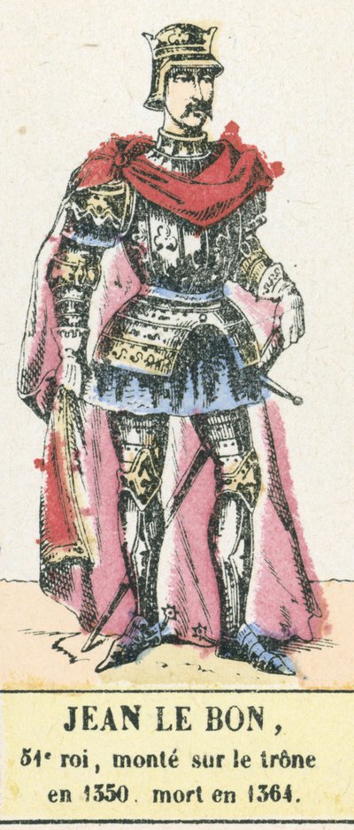 João o Bom, 51º rei, ascendeu ao trono em 1350, morreu em 1364 (gravura colorida) de French School