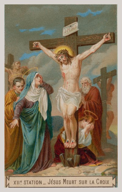 Jesus morre na cruz. A, décima segunda estação, de, a, crucifixos de French School