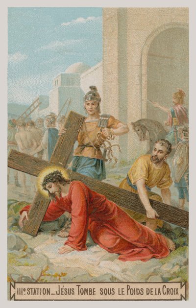 Jesus cai pela primeira vez sob o peso da cruz. A terceira estação da cruz de French School