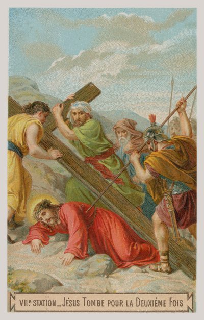 Jesus cai pela segunda vez. A sétima estação da cruz de French School