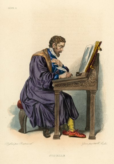 Jodelle (gravura colorida) de French School