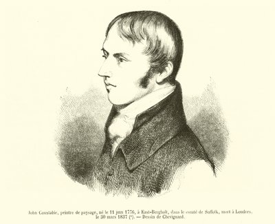 John Constable, pintor paisagista, nascido a 11 de Junho de 1776, East Bergholt, Suffolk, falecido a 30 de Março de 1837, Londres (gravura) de French School