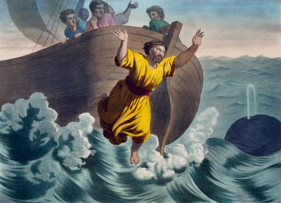 Jonas jogado no mar, ilustração de um catecismo LHistoire Sainte, publicado por Charles Delagrave, Paris, final do século XIX de French School