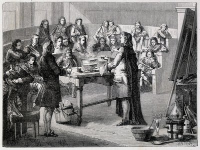 Joseph Black (1728 - 1799), químico e físico britânico, experimenta o calórico latente antes dos alunos da Universidade de Glascow de French School