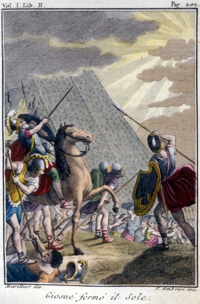 Josué pára a corrida do Sol, gravando depois de uma edição francesa de La Bible apresentada por De Sacy. Paris de French School