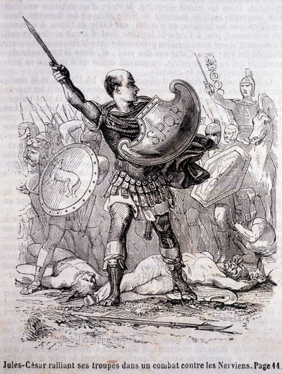 Júlio César reúne suas tropas em uma luta contra os Nerviens - no "Histoire de France" de L.-P. Anquetil de French School