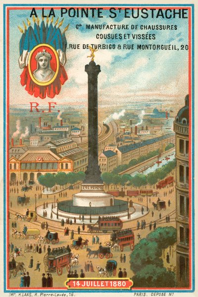 Coluna de Julho comemorativa da Revolução Francesa de 1830, Paris (chromolitho) de French School