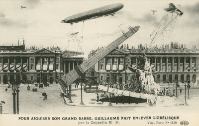 Kaiser Wilhelm II imaginou remover o obelisco de Paris por Zeppelin (litho) de French School