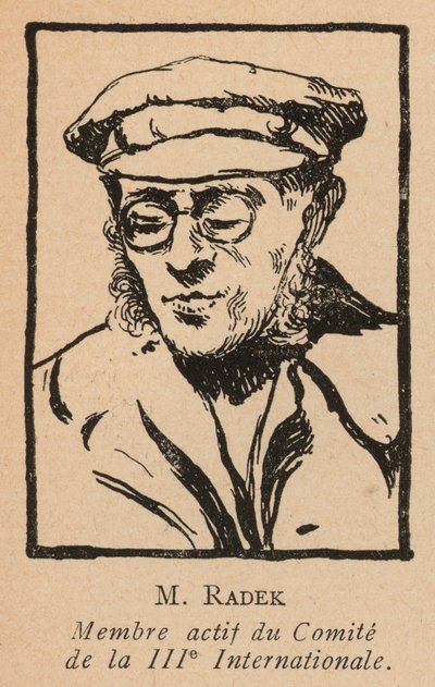 Karl Radek, revolucionário marxista polaco e secretário da Terceira Internacional Comunista (Comintern) (litografia) de French School