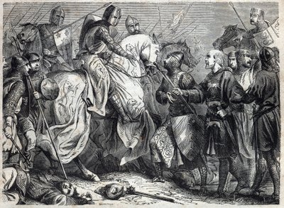 O rei Afonso V, o Magnânimo (v. 1396-1458), rei de Aragão, consuma o reino de Nápoles. Gravação em "História dos Papas (...) Crimes da Rainha Rei e Imperadores através dos séculos" por Maurice Lachatre de French School