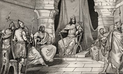 Rei Charibert (521-67) em Conselho com Magistrados, de &39;Histoire de France&39; por Colart, publicado c. 1840 de French School