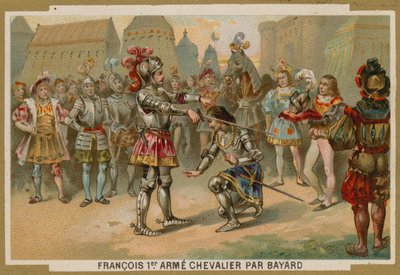 Rei Carlos I da França, cavaleiro de Chevalier de Bayard após a Batalha de Marignano, 1515 de French School