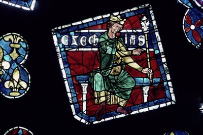 Rei Ezequias, detalhe da janela rosa norte, c.1223 de French School