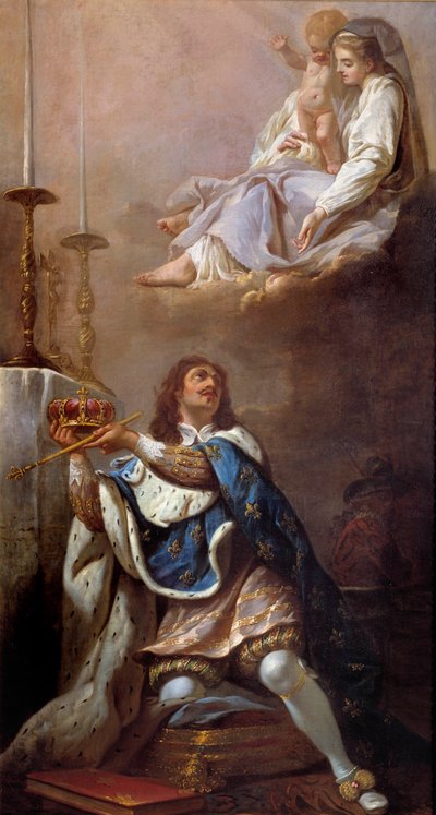 O Rei Luís XIII oferecendo a sua coroa à Virgem Pintura da Escola Francesa. Versalhes do século XVII. Igreja de Nossa Senhora de Versalhes de French School