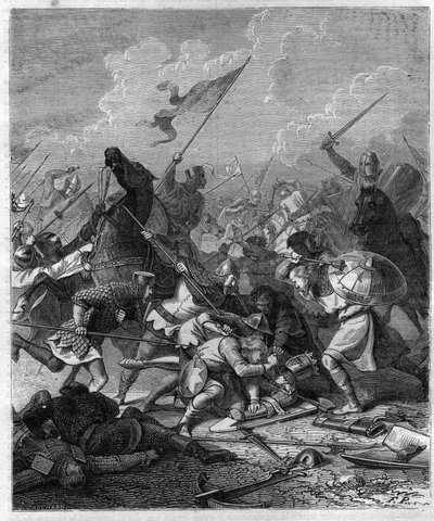 O rei Othon I da Germânia, disse o Grande (912-973) surpreendido com os rebeldes em Roma. Gravura no "Histoire des Papes-Rois-Queen and Empereurs a travessa les centuries" de Maurice Lachatre de French School