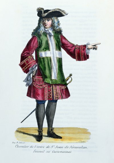 Cavaleiro da Ordem de São João de Jerusalém, ilustração da História e figurinos de ordens monásticas de padre Helyot, 1842 de French School