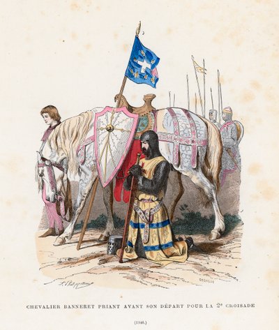 Cavaleiro rezando antes de partir para a Segunda Cruzada, 1146 de French School