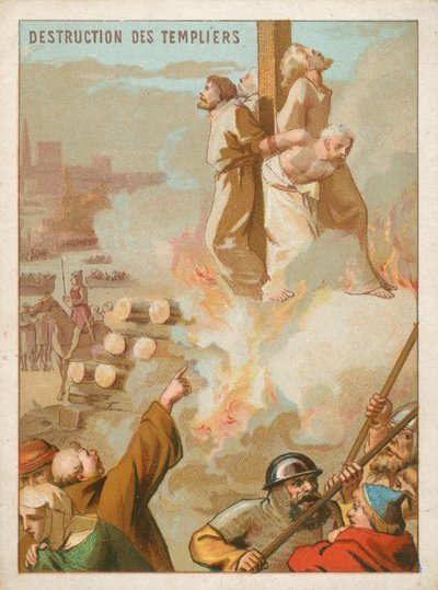 Cavaleiros Templários sendo queimados na fogueira na França de French School