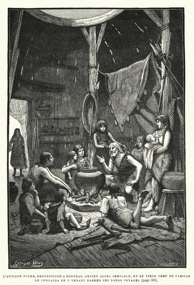 O Lar Antigo, Reconstruído, Tornado Imutável, E O Antigo Chefe de Família Consagrou-o Narrando Suas Longas Viagens (gravura) de French School