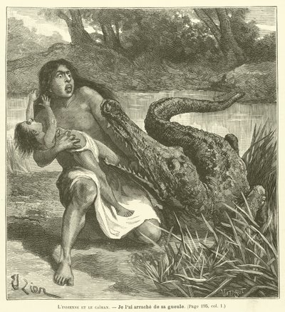 A mulher indiana e o jacaré (gravura) de French School
