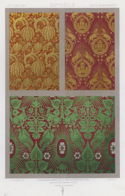 Ornamento de Tecidos: Século XIV, Século XIV, Século XIV (cor litho) de French School