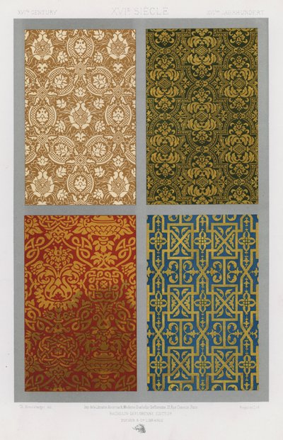 Ornamento de Tecidos: Século XVI, Século XVI, Século XVI (cor litho) de French School