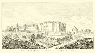 A Bastilha no século 15, depois de um desenho da época, mantido na Biblioteca Nacional de French School