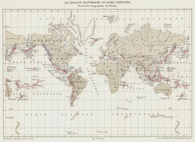 O Calor Subterrâneo da Terra, Distribuição Geográfica dos Vulcões (litografia a cores) de French School