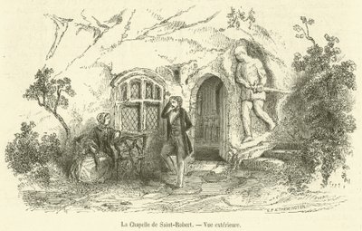 A Capela de Saint-Robert, Vista exterior (gravura) de French School