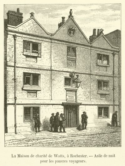 The Watts Charity House, Rochester, um abrigo nocturno para viajantes pobres (gravura) de French School