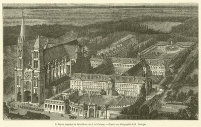 A Casa Imperial de Saint-Denis vista da vista de um pássaro (gravura) de French School