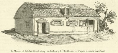 A casa onde o Swedenborg vivia, no subúrbio de Estocolmo (gravura) de French School