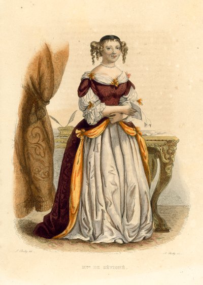 A Marquesa de Sevigne (gravura a cores) de French School
