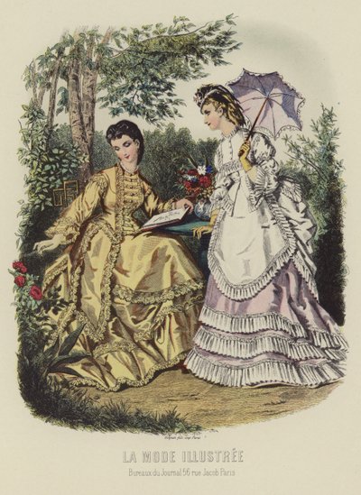 La Mode Illustree, duas mulheres bem vestidas de French School