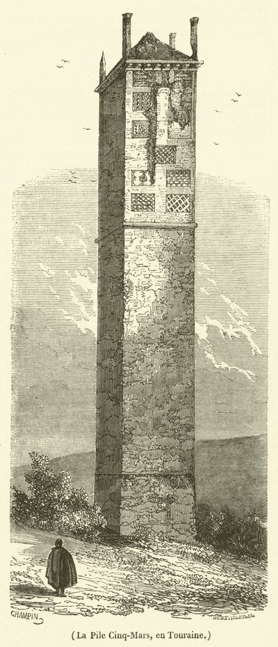 La Pile Cinq-Mars, em Touraine (gravura) de French School