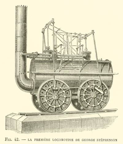 A Primeira Locomotiva de George Stephenson (gravura) de French School
