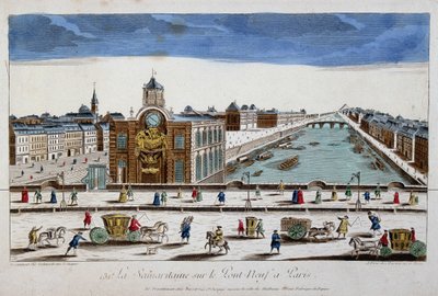 La Samaritaine (bomba de água) na Pont Neuf em Paris - vista ótica de French School